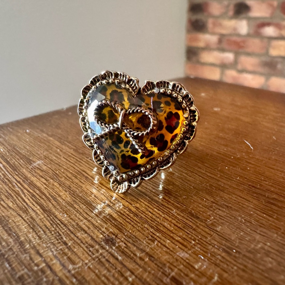 Betsey Johnson Heart Leopard Print Ring